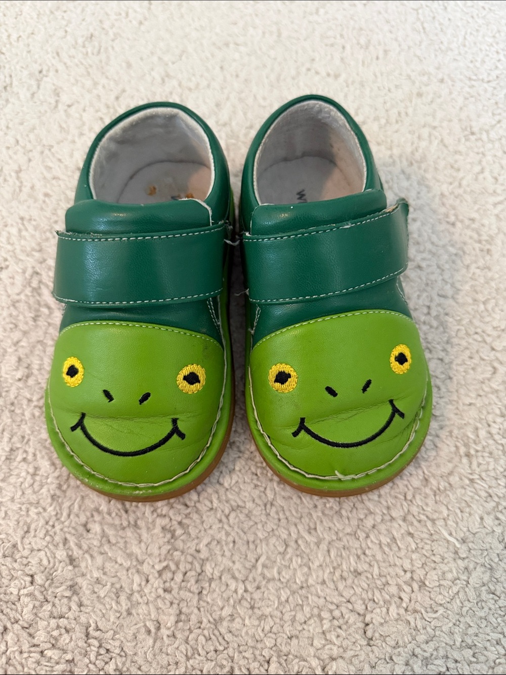 Toddler Green Frog Leather Velcro Dress Shoes